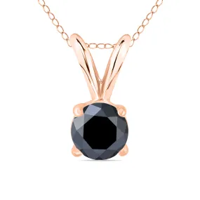 1/2 Carat Round Black Diamond Solitaire Pendant In 14K Rose Gold