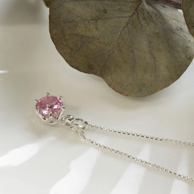 14K Gold Plated Pink Cz Pendant Necklace