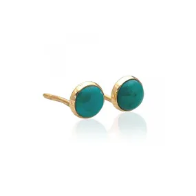 14K Yellow Gold Round Turquoise 4mm Stud Earrings