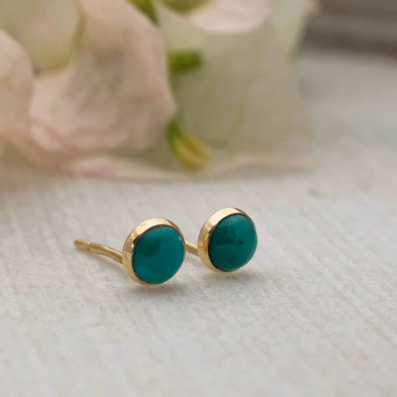 14K Yellow Gold Round Turquoise 4mm Stud Earrings