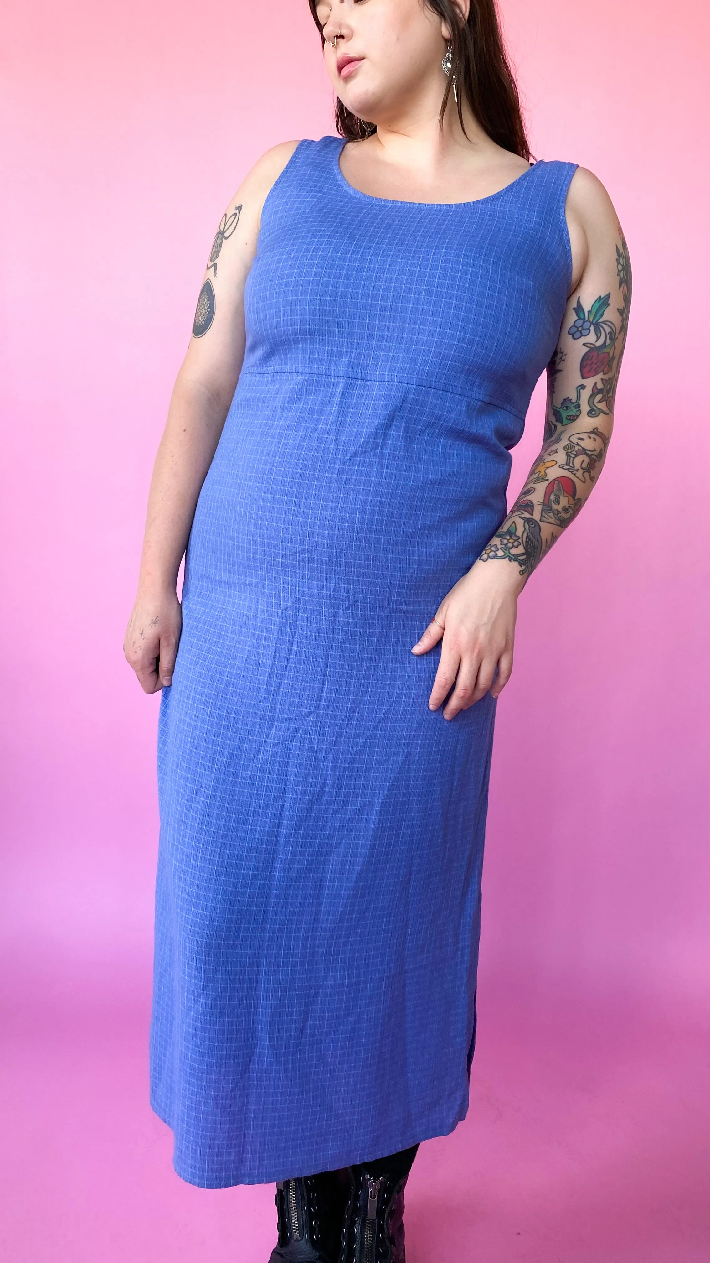 1990s Blue Grid Dress, sz. XL