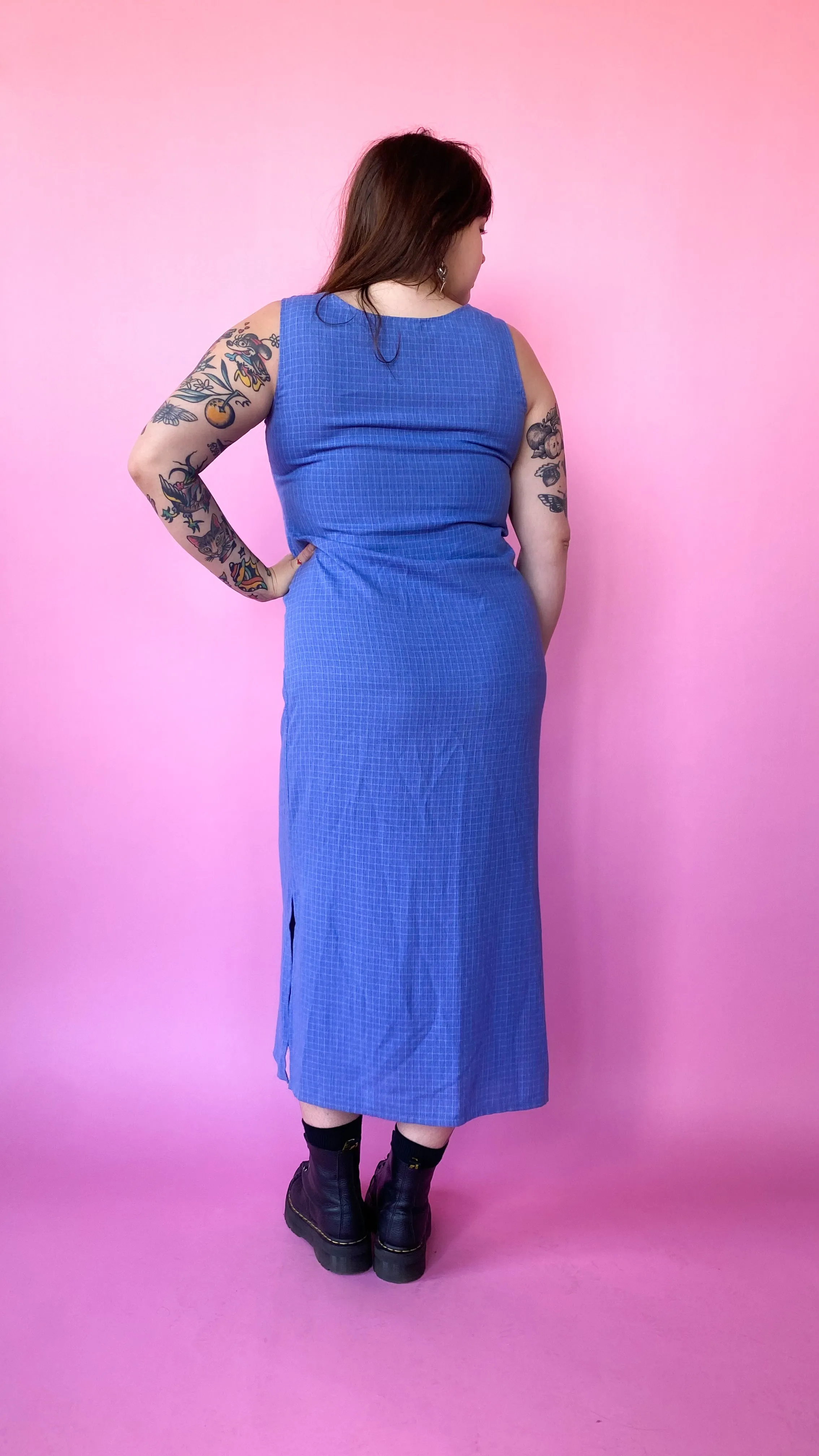 1990s Blue Grid Dress, sz. XL