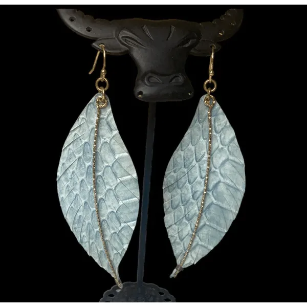 2338A - Blue Leather Leaf Earrings