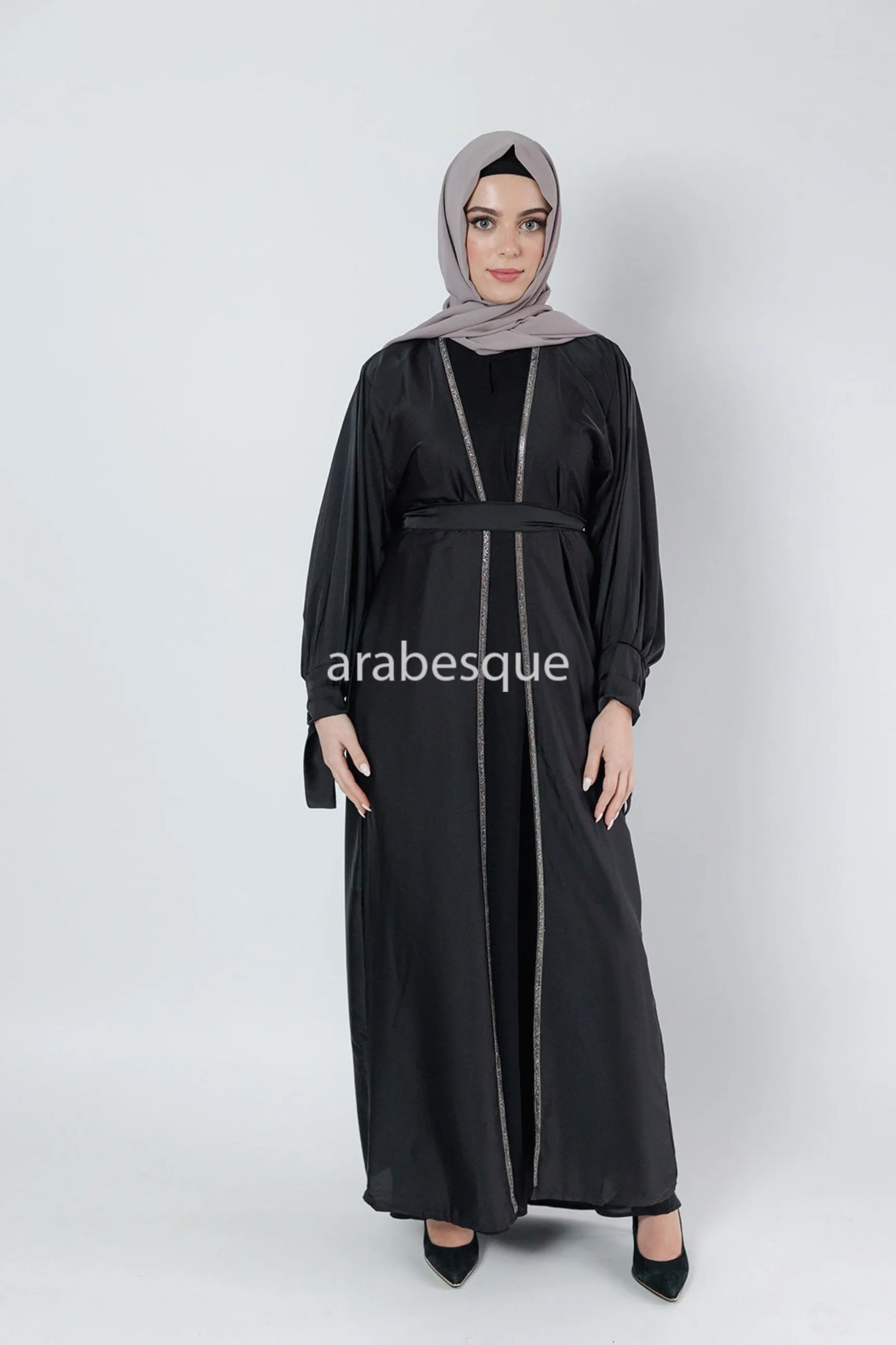 4 Piece Satin Open Abaya Set - 6 Colours