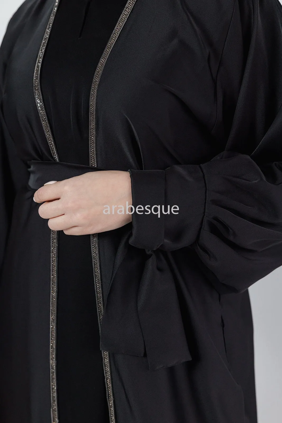 4 Piece Satin Open Abaya Set - 6 Colours