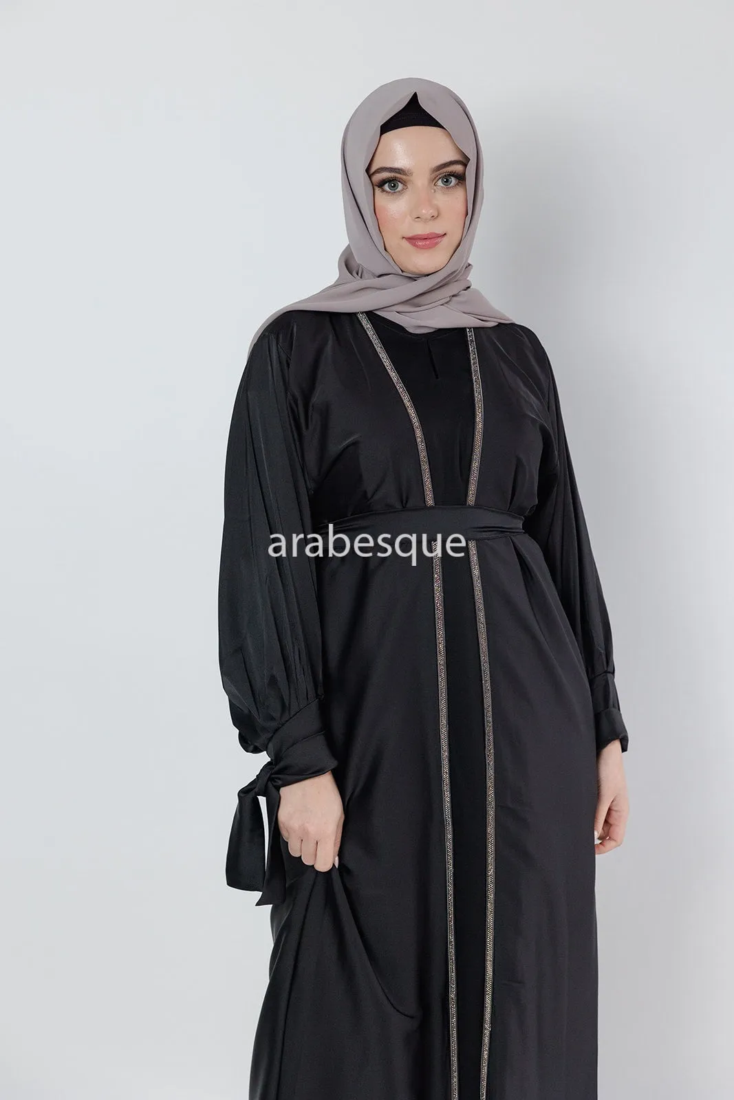 4 Piece Satin Open Abaya Set - 6 Colours