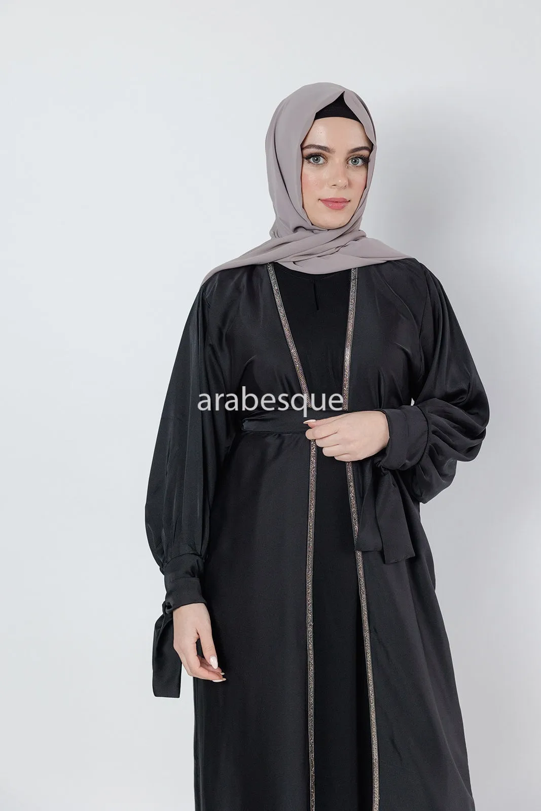 4 Piece Satin Open Abaya Set - 6 Colours