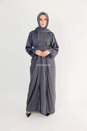 4 Piece Satin Open Abaya Set - 6 Colours