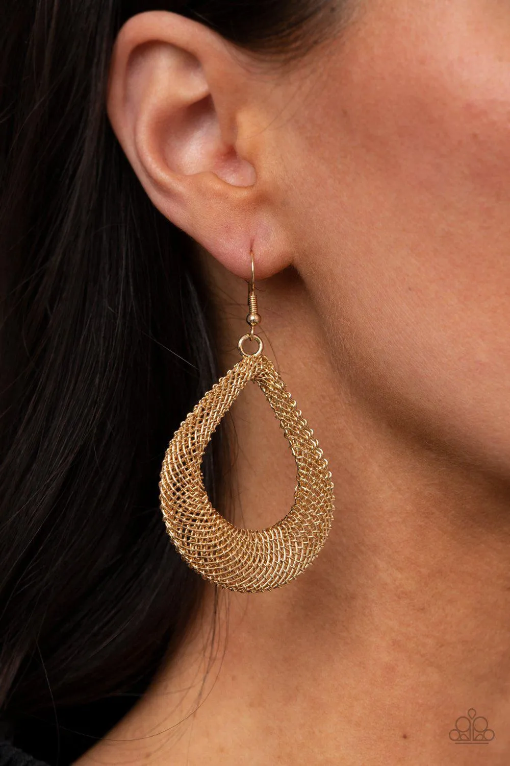 A Hot MESH Gold Teardrop Earrings - Paparazzi Accessories