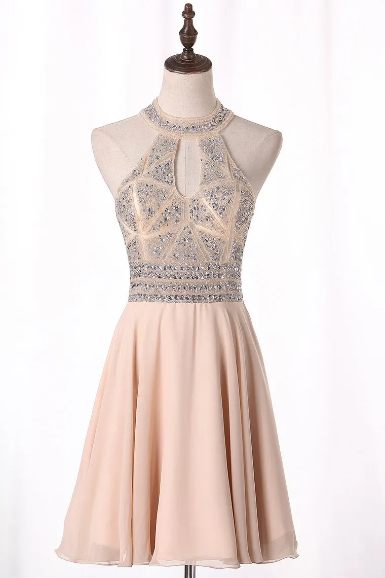 A Line Homecoming Dresses Scoop Chiffon With Beading