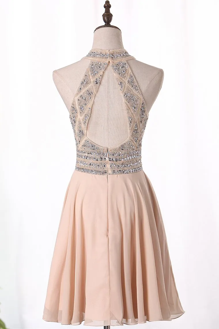 A Line Homecoming Dresses Scoop Chiffon With Beading