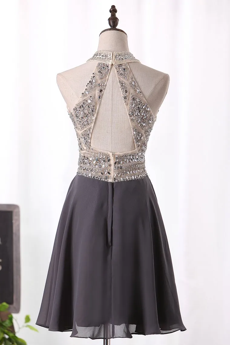 A Line Homecoming Dresses Scoop Chiffon With Beading