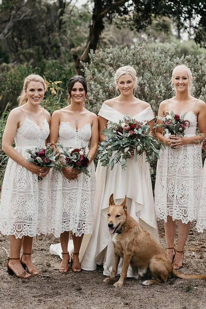 A Line Ivory Lace Spaghetti Straps V Neck Bridesmaid Dresses, Bridesmaid Gowns SJS15489