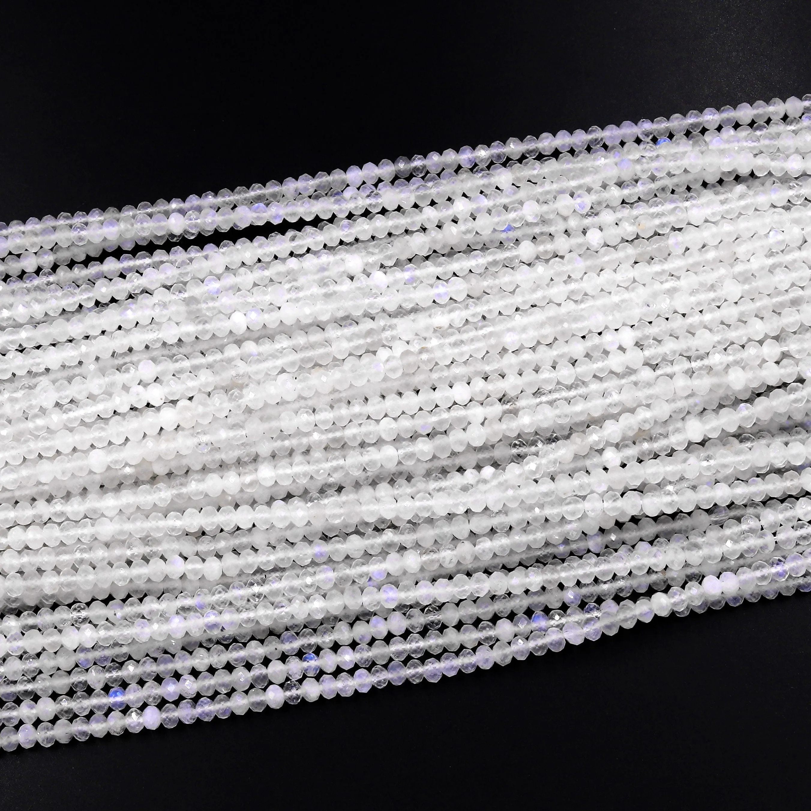 AA Natural Rainbow Moonstone Faceted Rondelle Beads 3mm 4mm Gemstone 15.5" Strand