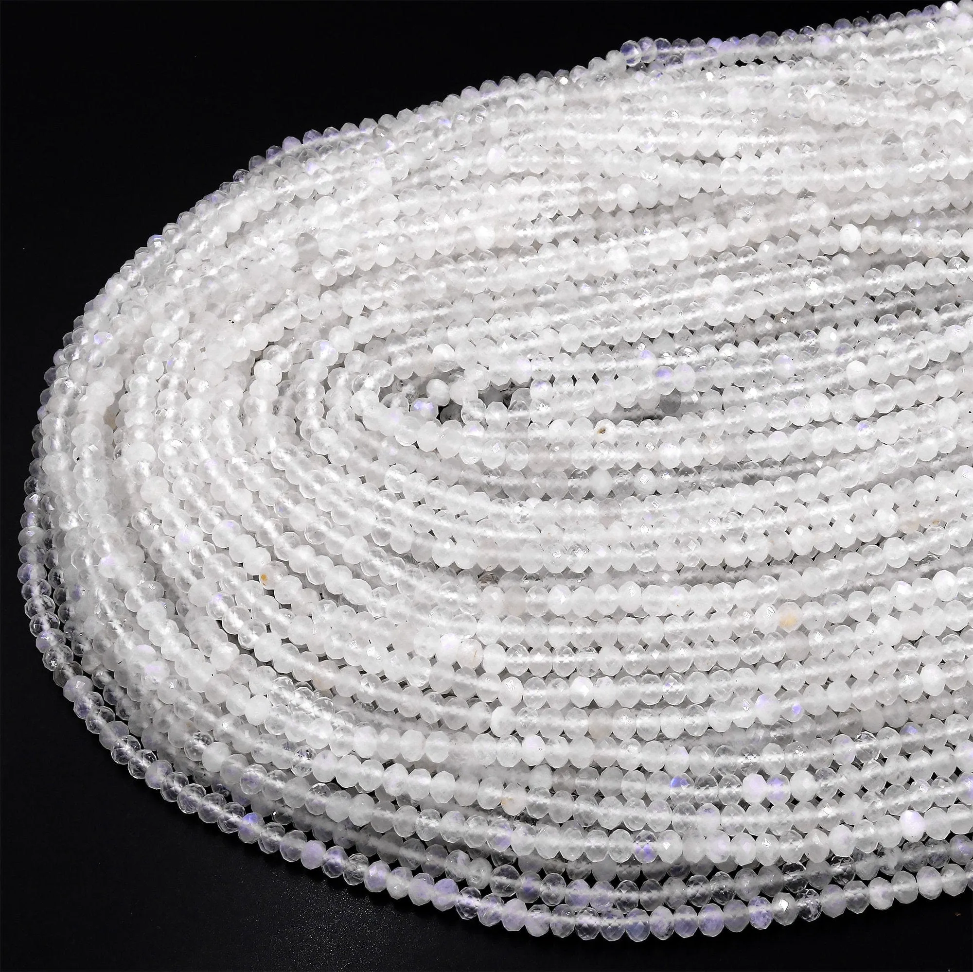 AA Natural Rainbow Moonstone Faceted Rondelle Beads 3mm 4mm Gemstone 15.5" Strand