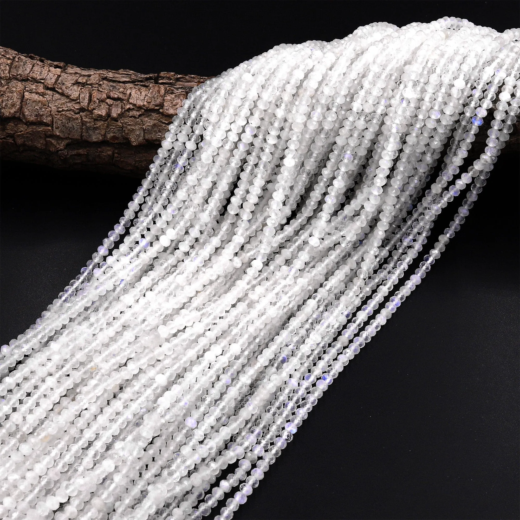 AA Natural Rainbow Moonstone Faceted Rondelle Beads 3mm 4mm Gemstone 15.5" Strand