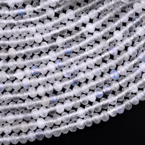 AA Natural Rainbow Moonstone Faceted Rondelle Beads 3mm 4mm Gemstone 15.5" Strand