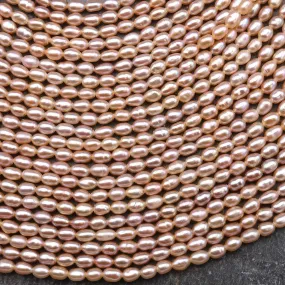 AAA Genuine Freshwater Small Pink Rice Seed Pearls 3mm Oval 15.5" Strand