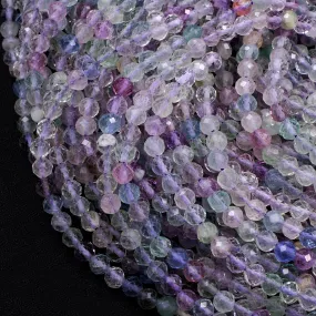 AAA Grade Super Gemmy Natural Rainbow Fluorite Faceted 4mm Round Beads Micro Faceted Teal Blue Purple Green Gemstone Beads 16" Strand