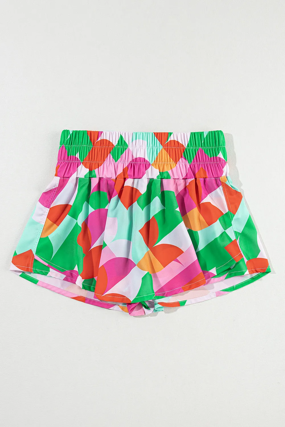 Abstract Print Smock Waist Casual Shorts