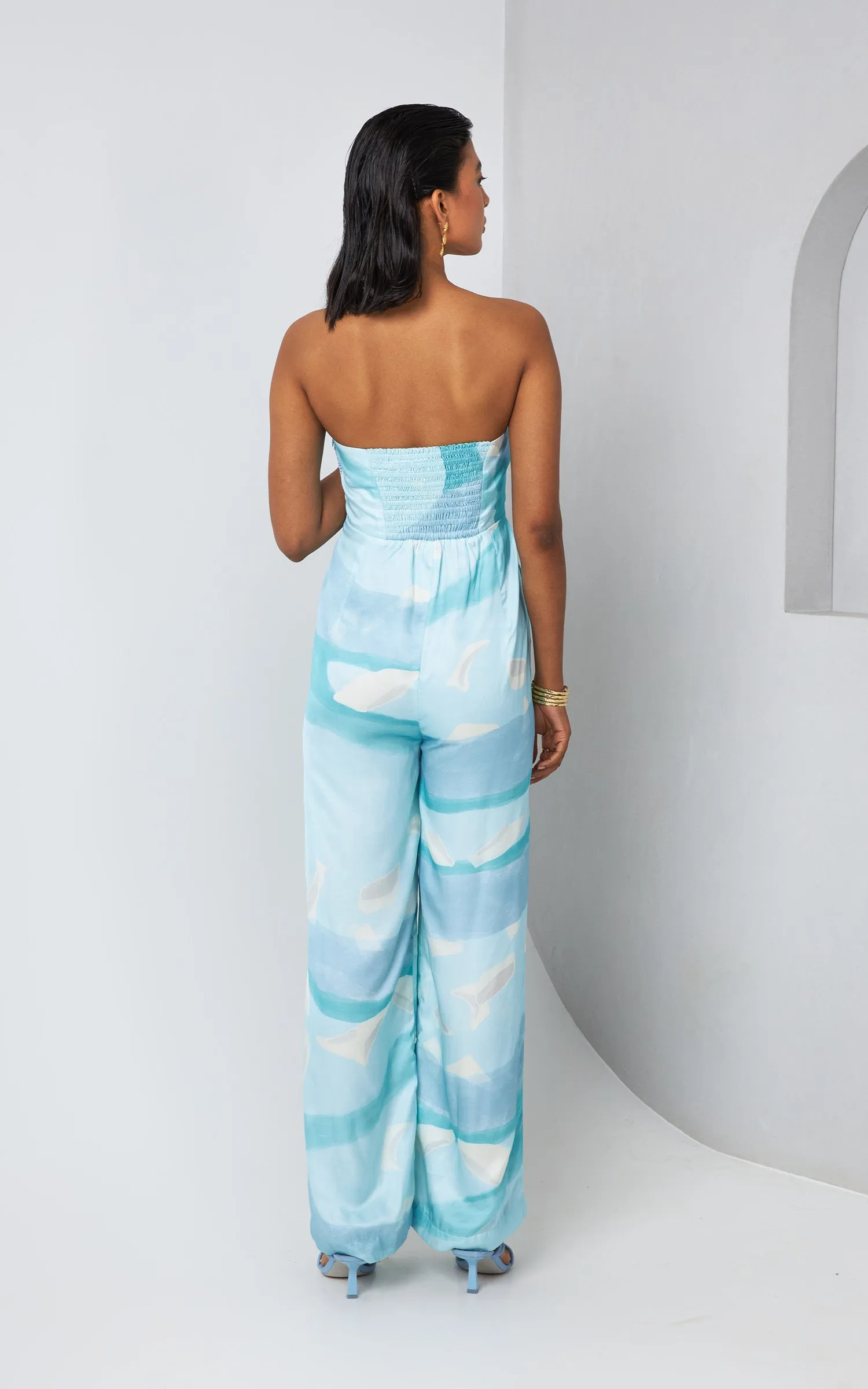 Abstract Printed Strapless Jumpsuit