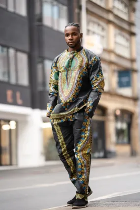 African Dashiki Suit in Black African Print