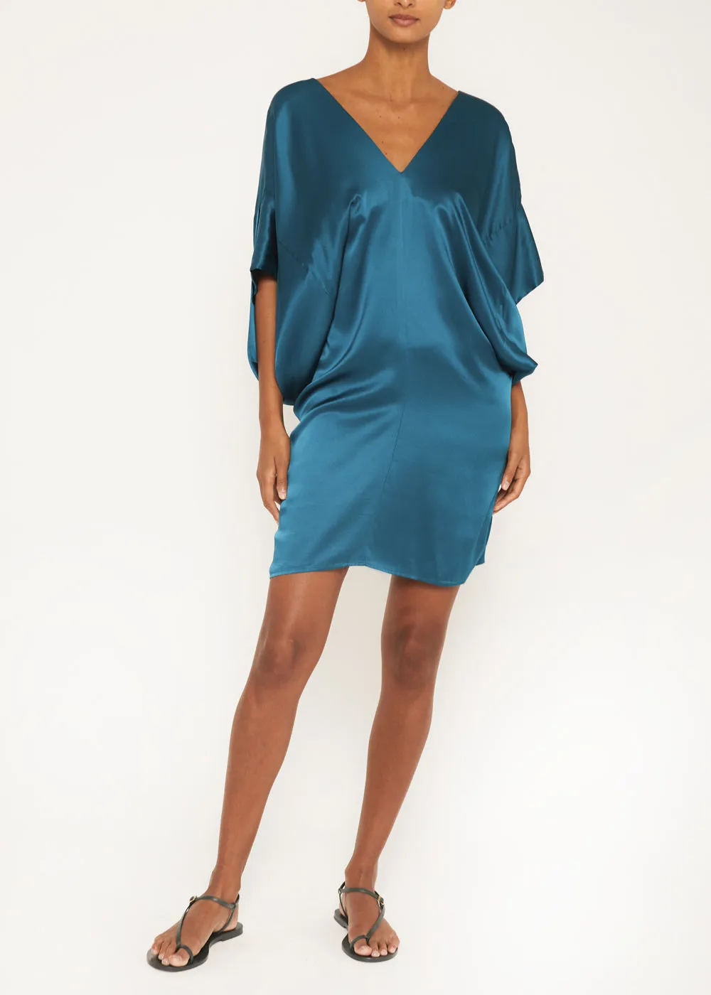 Alison Teal Silk Short Dress