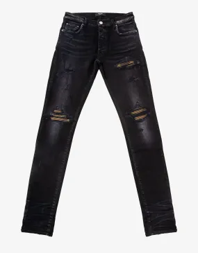 Amiri Leather Camo MX1 Aged Black Jeans