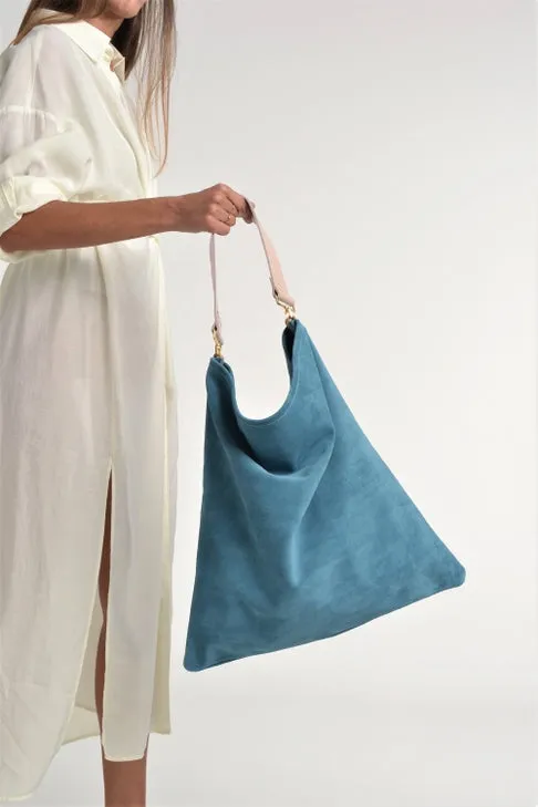 Ana Koutsi Akathi Suede Bag in Blue/Nude