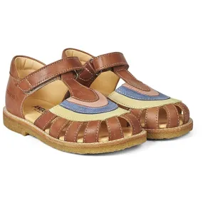 Angulus Sandal W. Rainbow And Velcro Cognac/Yellow/Blue/Peach