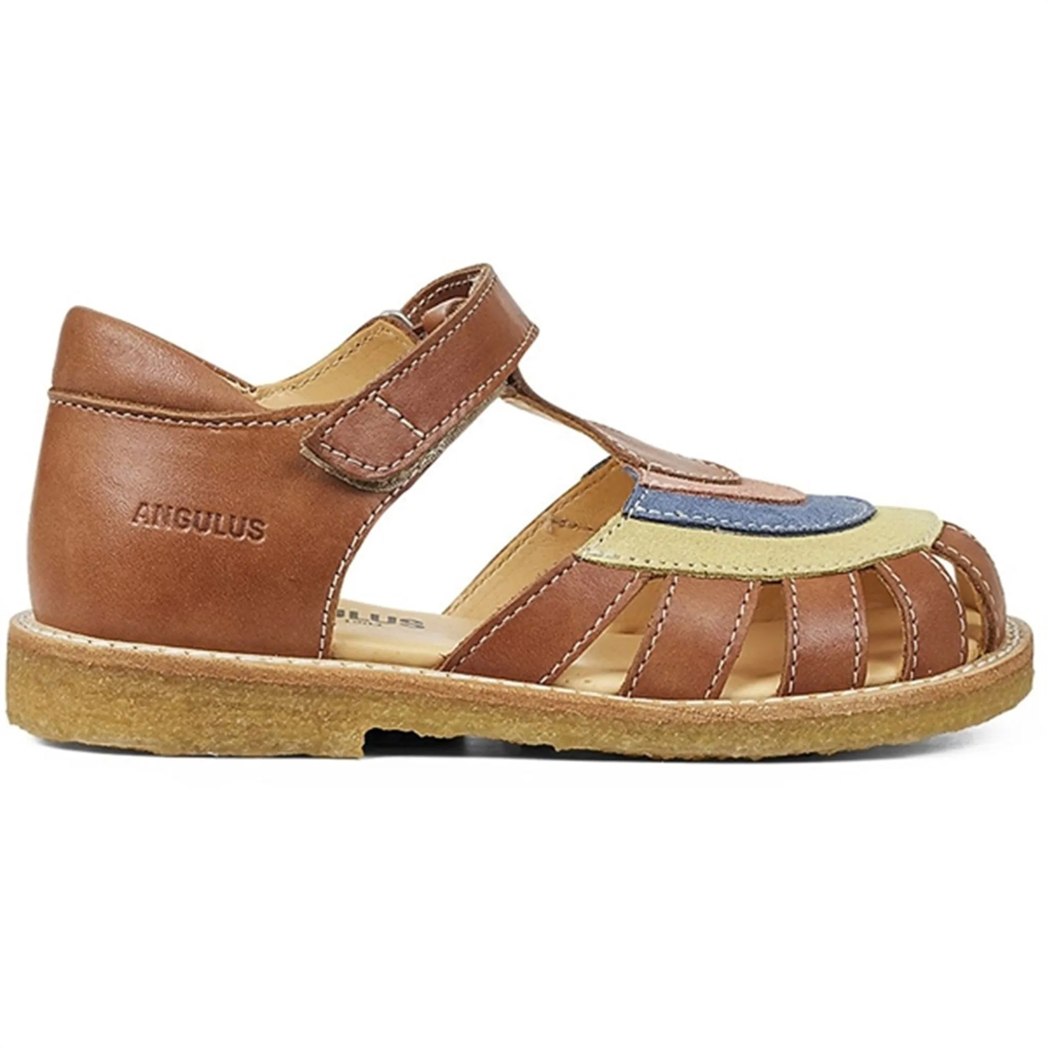 Angulus Sandal W. Rainbow And Velcro Cognac/Yellow/Blue/Peach