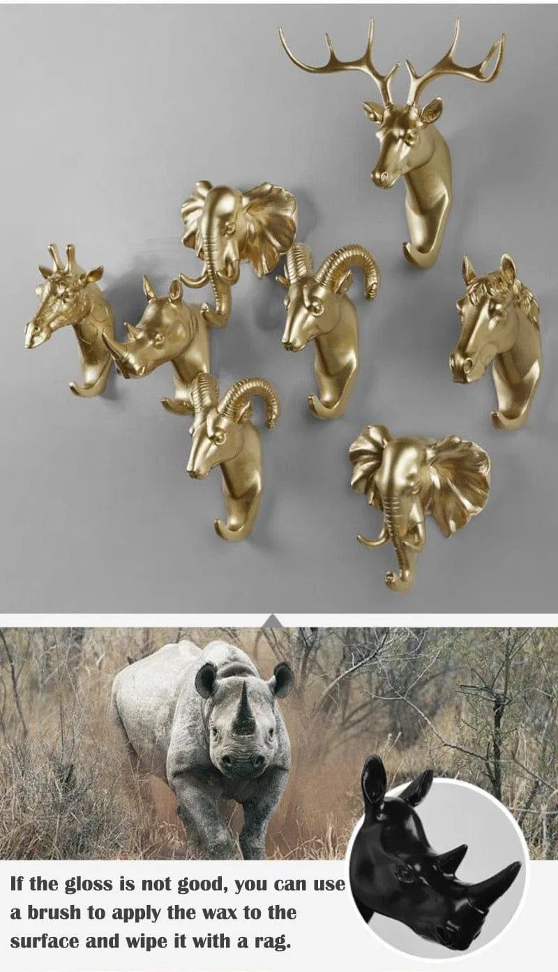 ANIMAL HEAD WALL HOOKS - 3 COLORS