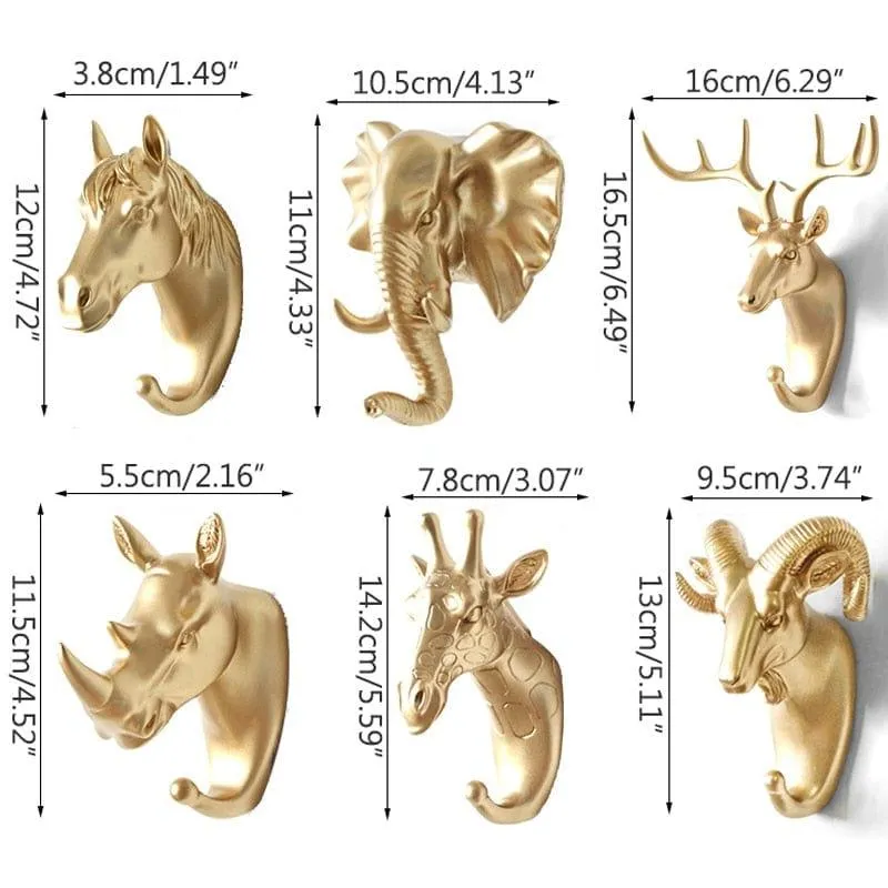 ANIMAL HEAD WALL HOOKS - 3 COLORS