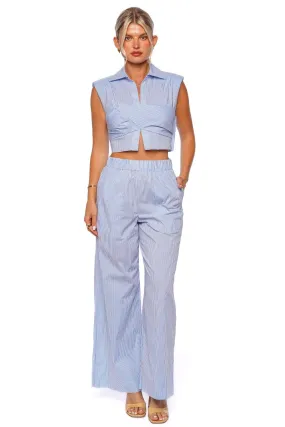 Arden Blue Striped Wide Leg Pant