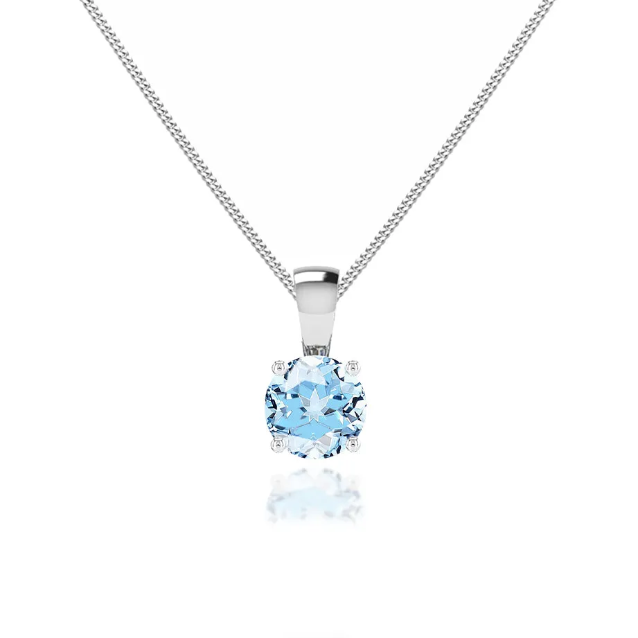 AURORA - Round Aqua Spinel 18k White Gold Solitaire Pendant