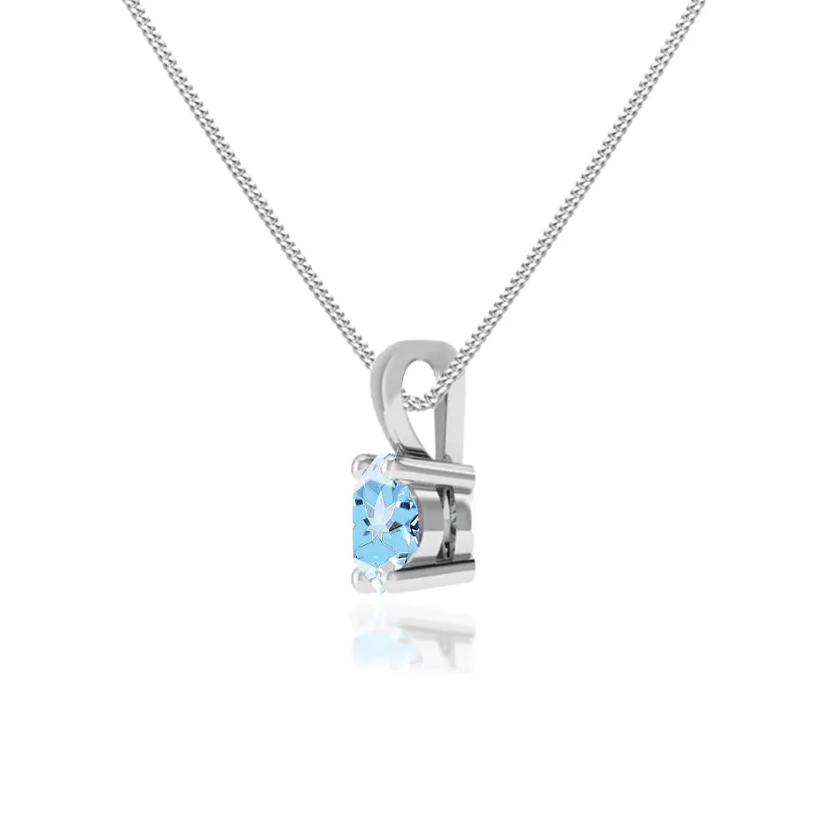 AURORA - Round Aqua Spinel 18k White Gold Solitaire Pendant