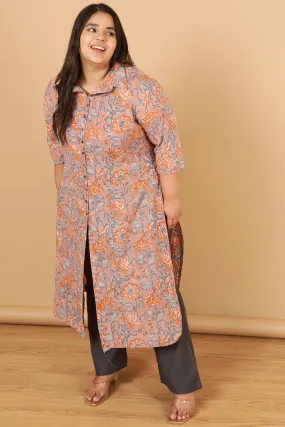 Authentic Handblock Printed Earthen Pink Kurta Shrug