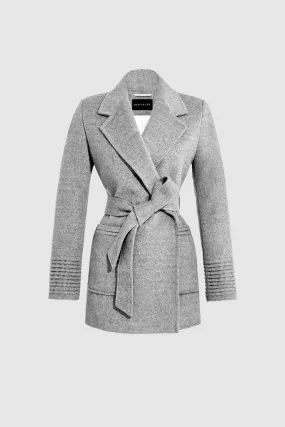 Baby Alpaca Cropped Notched Collar Wrap Coat with Square Pockets