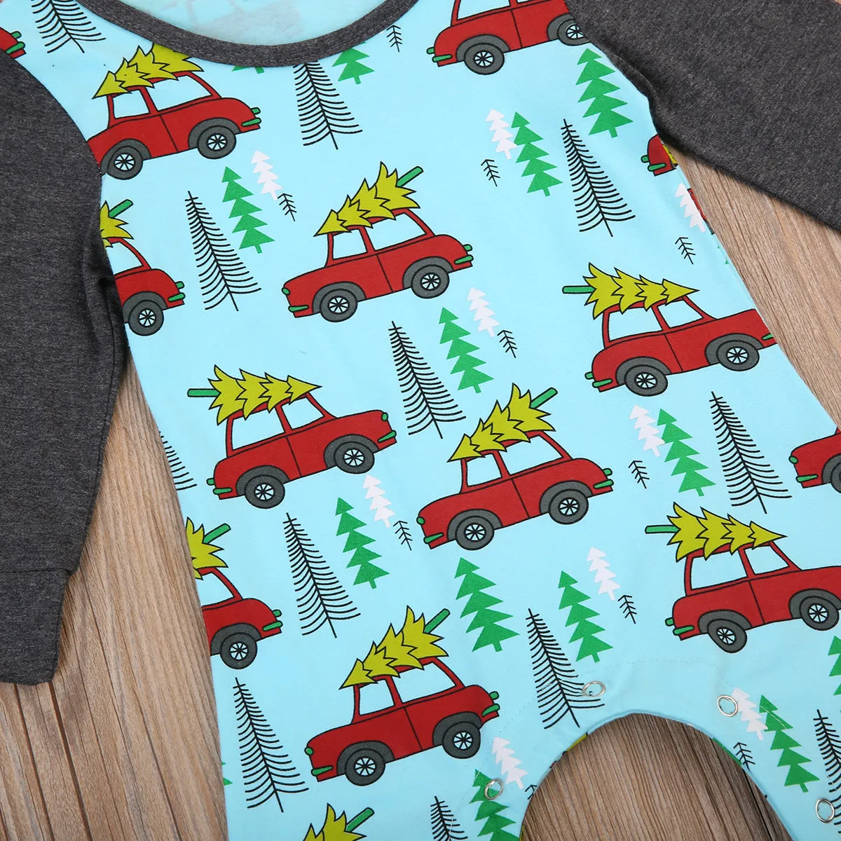 Baby Boy Romper with Car and Christmas Tree Long Sleeve