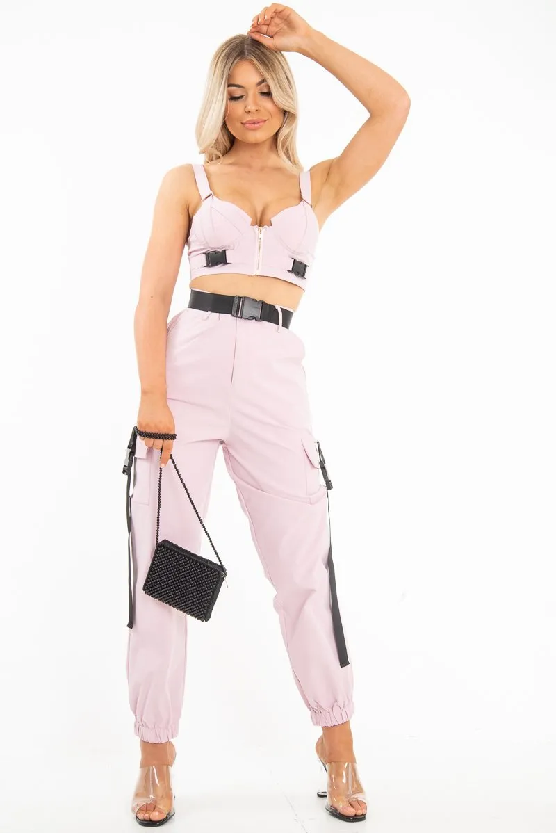 Baby Pink Utility Buckle Trouser - Zarie