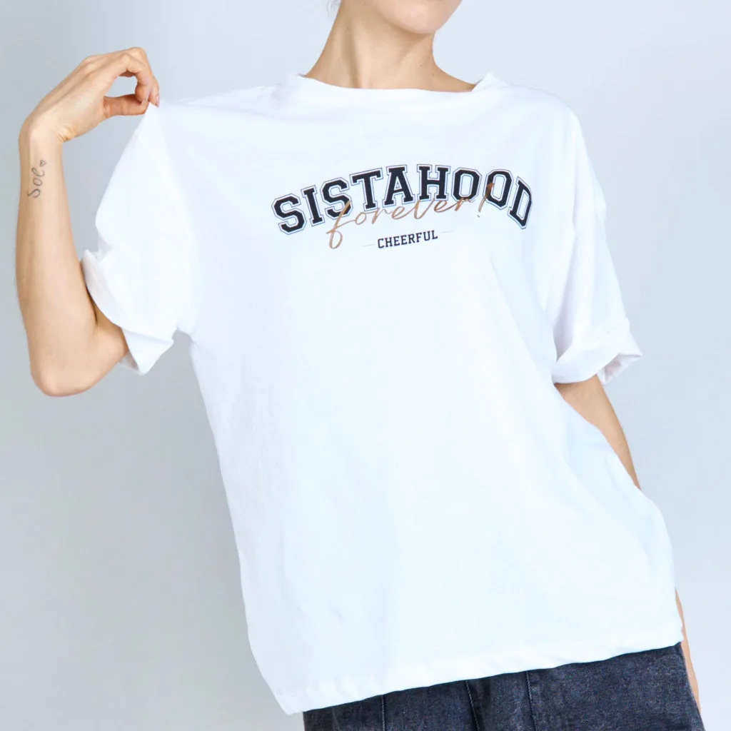 Basic t-shirt with print "SISTAHOOD" wholesale