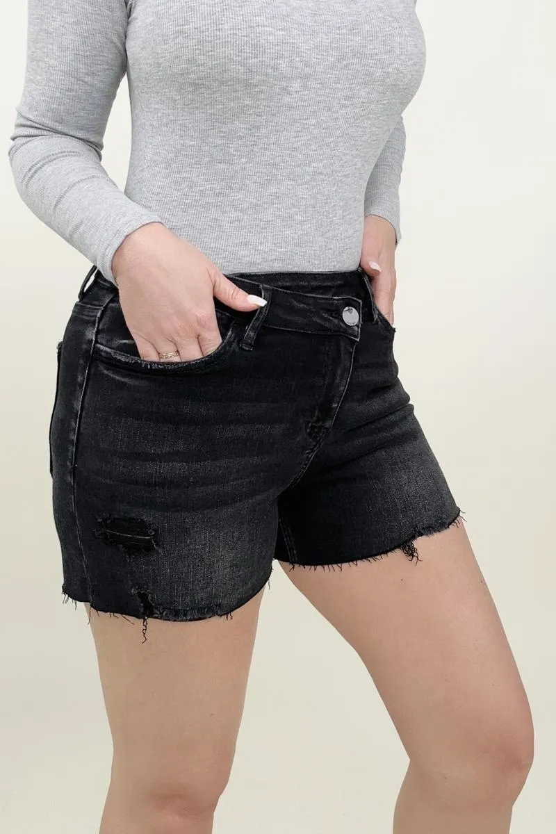 Bayeas Black High Rise Raw Hem Crossover Denim Shorts - OW *FINAL SALE*