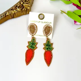 Beaded Drop Carrot Earrings with Crystals in Orange