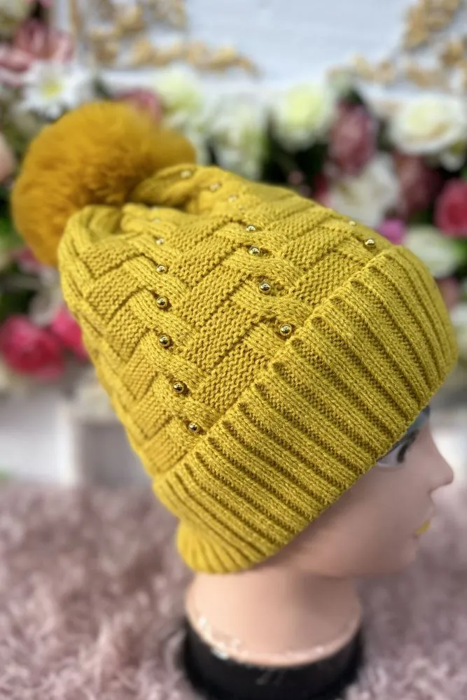 Beanie Knit Pattern PomPom Acrylic Hat