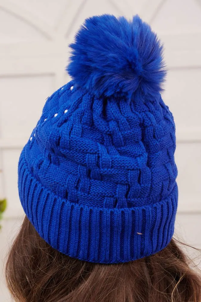 Beanie Knit Pattern PomPom Acrylic Hat