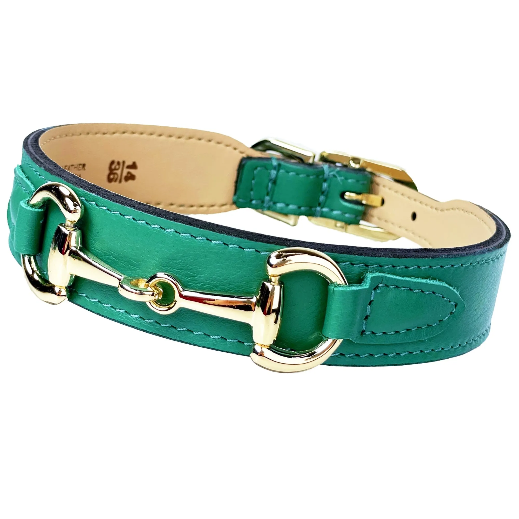 Belmont Dog Collar in Kelly Green & Gold