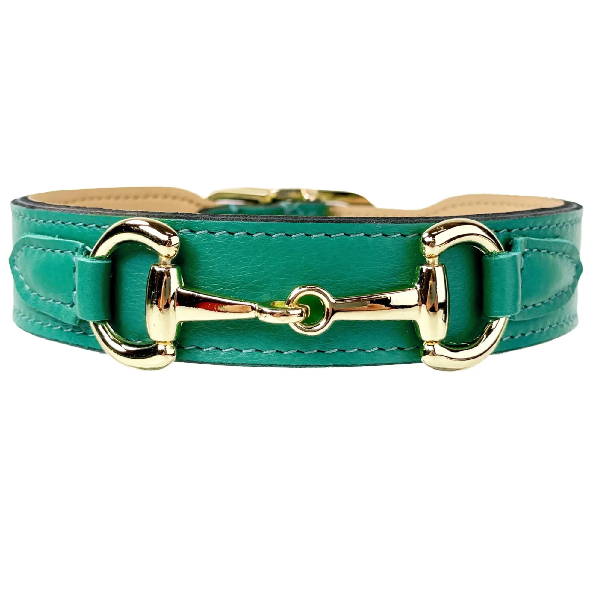 Belmont Dog Collar in Kelly Green & Gold