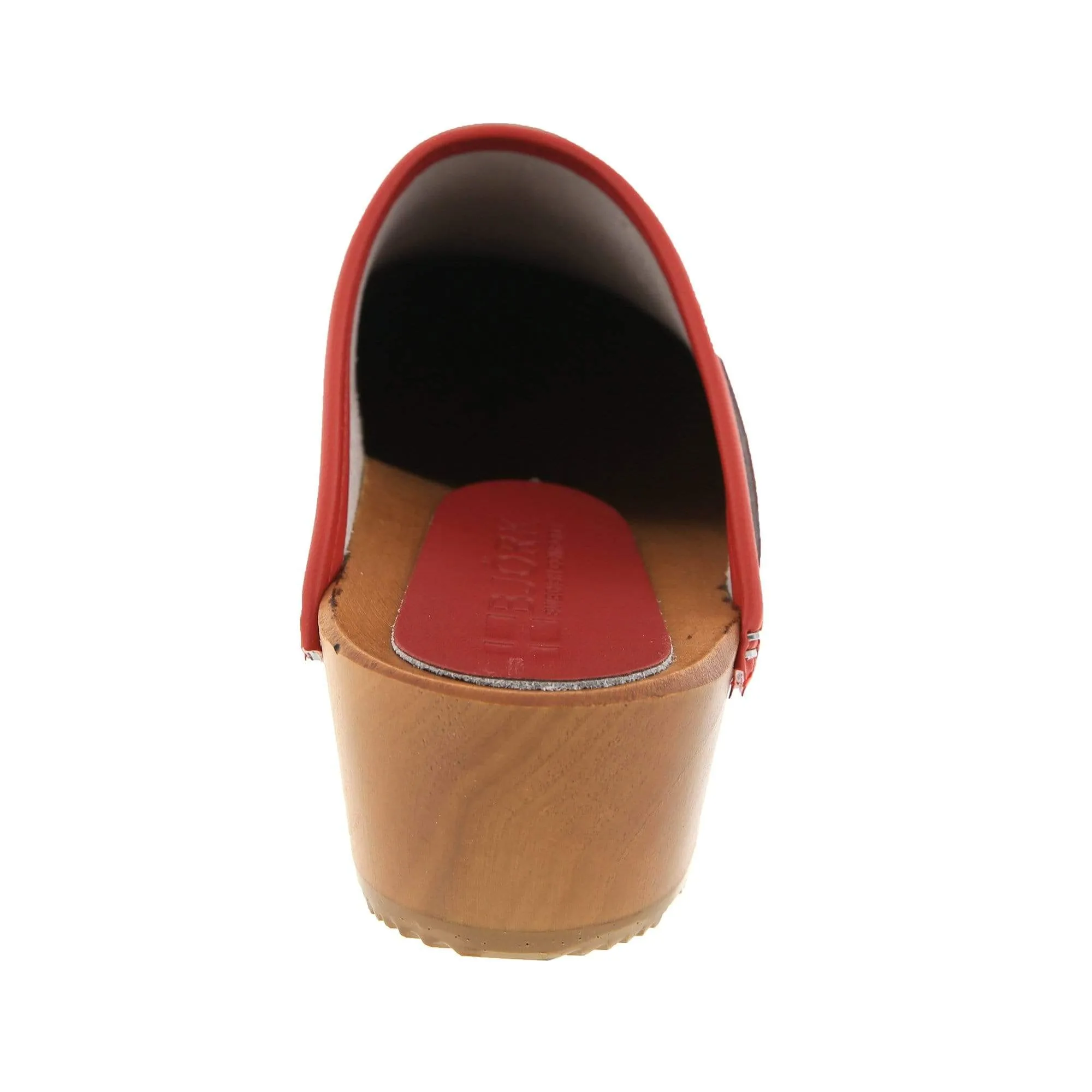 BJORK Emma Wood Open Back Red Polka Dots Leather Clogs