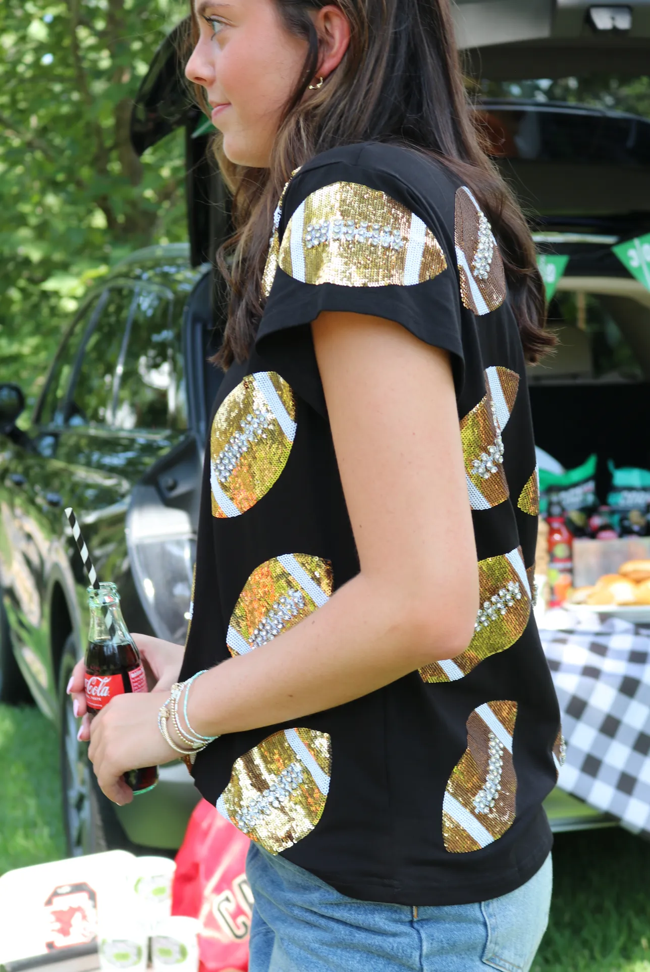 Black & Gold Rhinestone  Football Tee