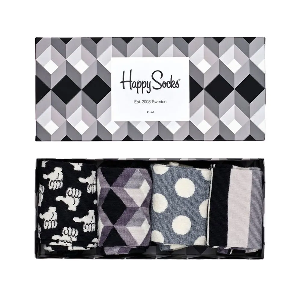 Black & White Socks Gift Box Set - 4-Pack